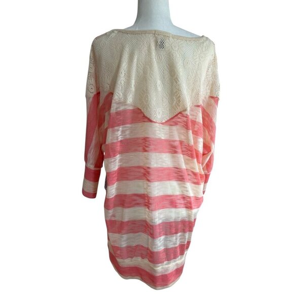NWT Madison & Berkeley Striped Pink & White 3/4 Sleeve Tunic Lace Back 2X - Picture 2 of 6